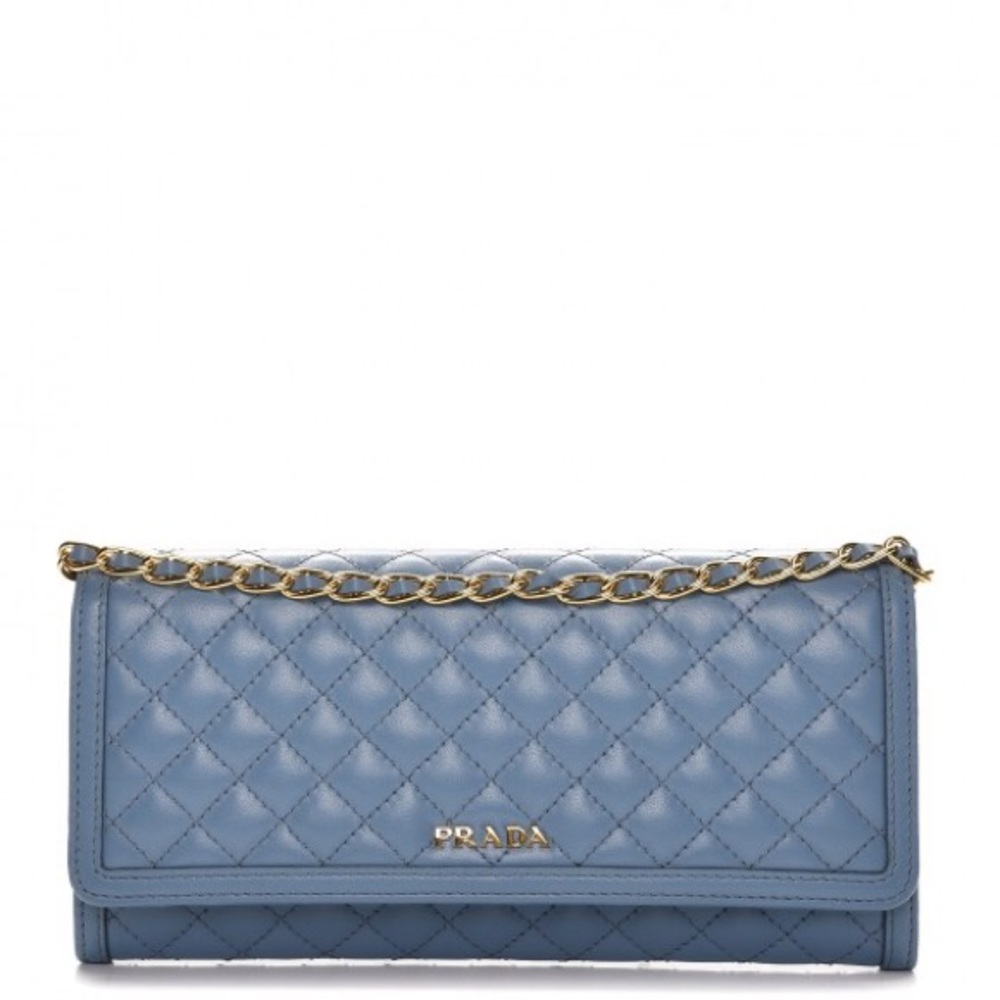 PRADA Soft Calf Quilted Chain Wallet Astrale